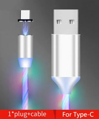For Type-C Colorful Автомобильный светодиодный светящийся Магнитный usb-кабель для зарядки, зарядный кабель для peugeot 308 kia sorento rav4 hyundai ix25 mitsubishi asx - Цвет: For Type-C Colorful