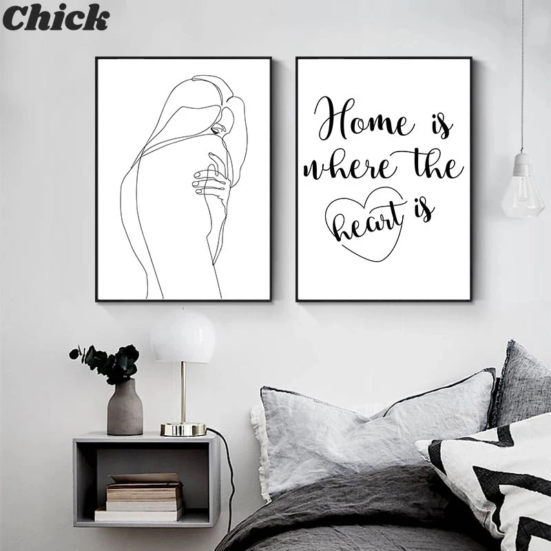 

Line Drawing Couple Kiss Abstract Poster Wall Art Canvas Print Black White Nordic Painting Decorative Picture Modern Home Decor