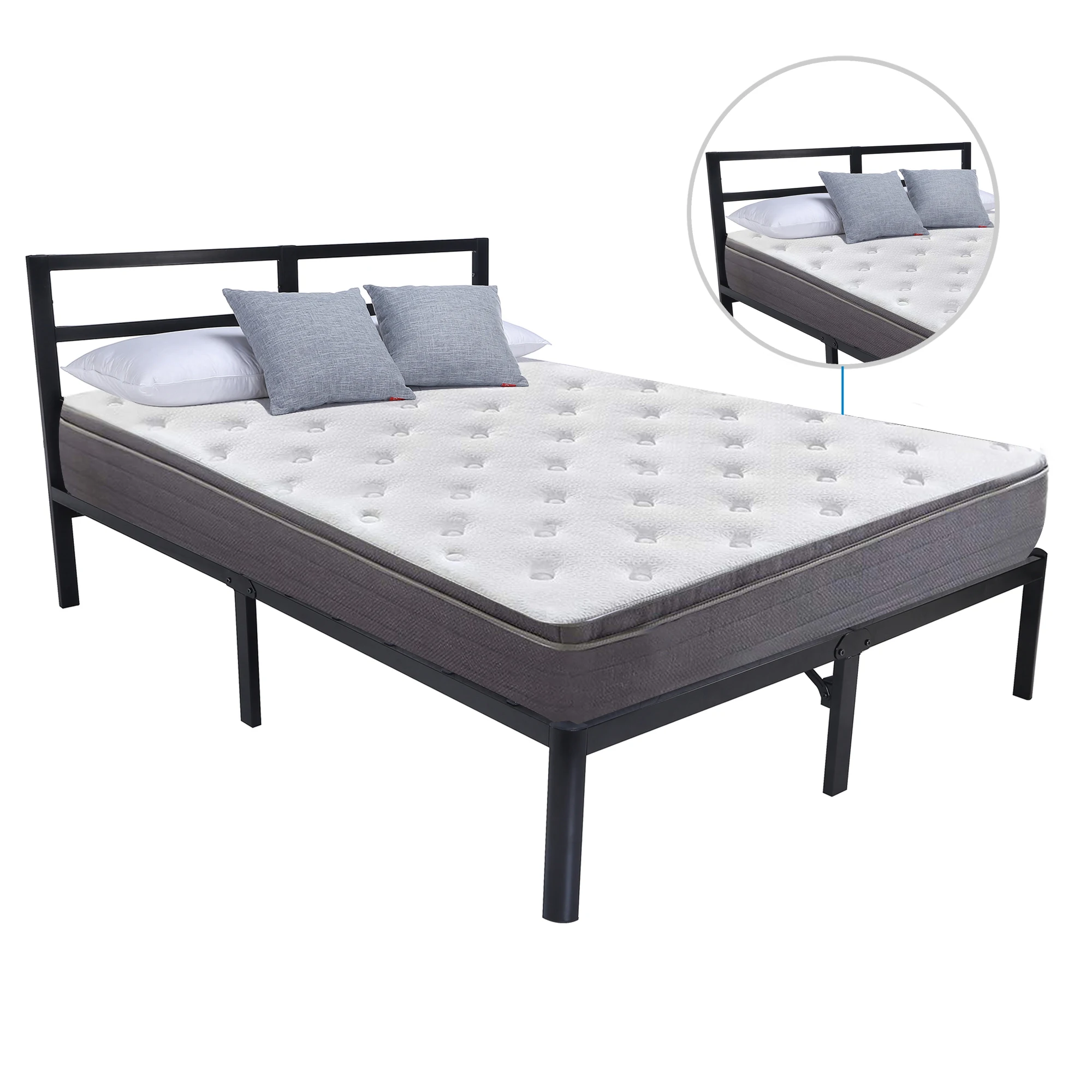 

14" Heavy-Duty Metal Bed Frame with Slats and Headbord Mattress Foundation, Twin to King Size 30P