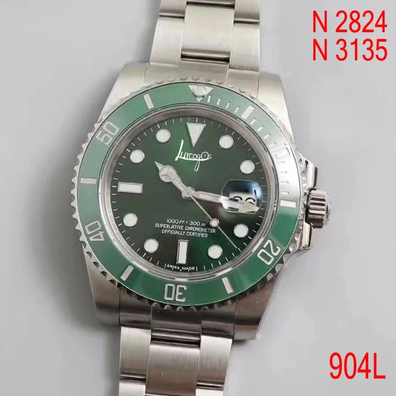Высококачественные часы 904L Роскошные зеленые механические Sub Marine 1:1 Мужская