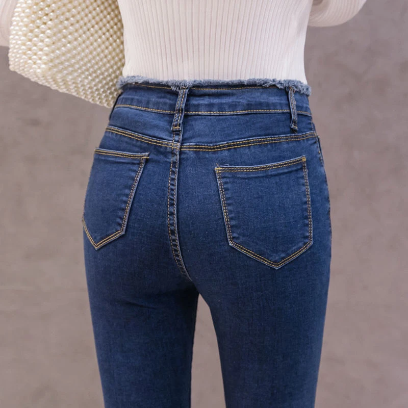 Новые облегающие эластичные узкие джинсы с высокой талией женские винтажные
