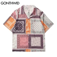 gonthwid shirts streetwear hip hop bandana paisley pattern print color block shirt coats harajuku casual hip hop summer tops