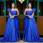Великолепное нигерийское кружевное вечернее платье для стильных гостей свадьбы Королевский синий комбинезон на одно плечо платья для выпускного вечера Вечернее платье