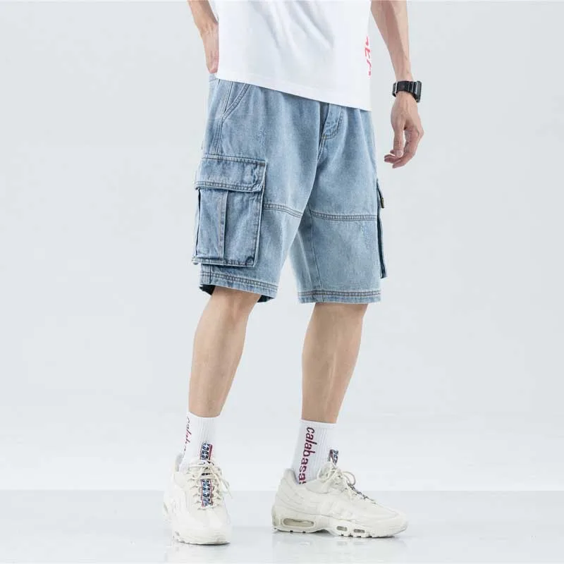 Шаровары джинсы летние карго шорты мужские размера плюс Модные свободные