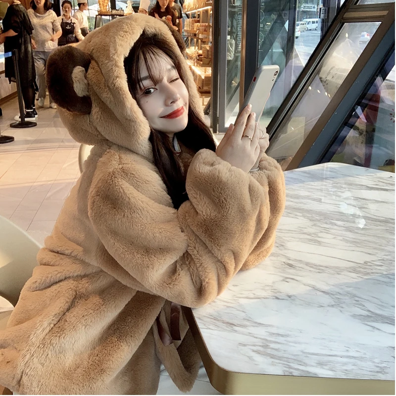 

Women Winter New Sweet Thick Loose Short With Solid Color Fur Coat Ladies Fashion Plus Size Keep Warm Apricot Plush Coat