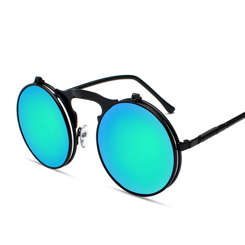 

Retro Metal Steampunk Flip Sunglasses Sunglasses Men's and Women's Classic Round Frame Leisure Double Lens Driving Sunglasses