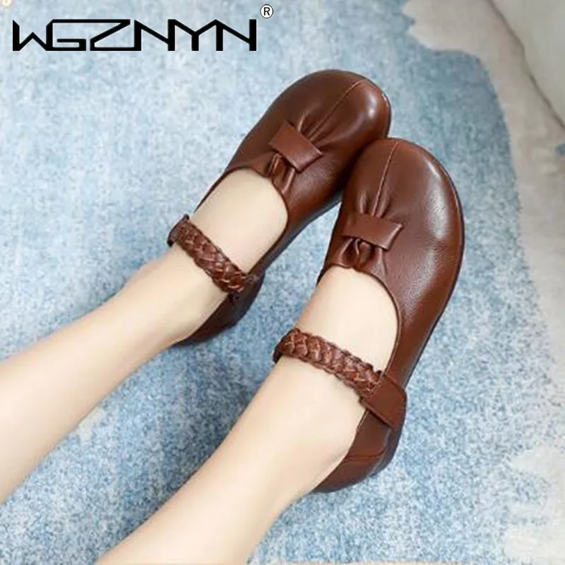 

NEW Fashion Retro Women Flats Casual Shoes Mary Jane Handmade Soft Soles Toe Genuine PU Leather Loafers Ladies Ballerina Shoes