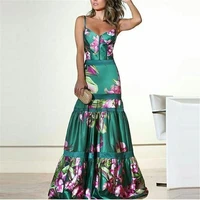 evening party dresses women natural silk dress retro floral print maxi dress ladies strap pleated plus size dress vestidos