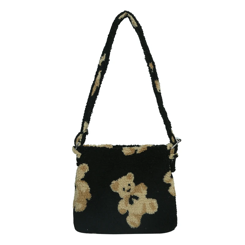 

Ladies New Casual Fashion Cute Cartoon Bear Messenger Shoulder Bags Plush Soft Warm Lady High Capacity Crossbody Handbags