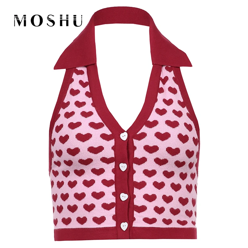 

y2k Halter Knitted Vest For Women Streetwear Fashion Striped Sexy Backless Slim Outfits Female Tank Tops