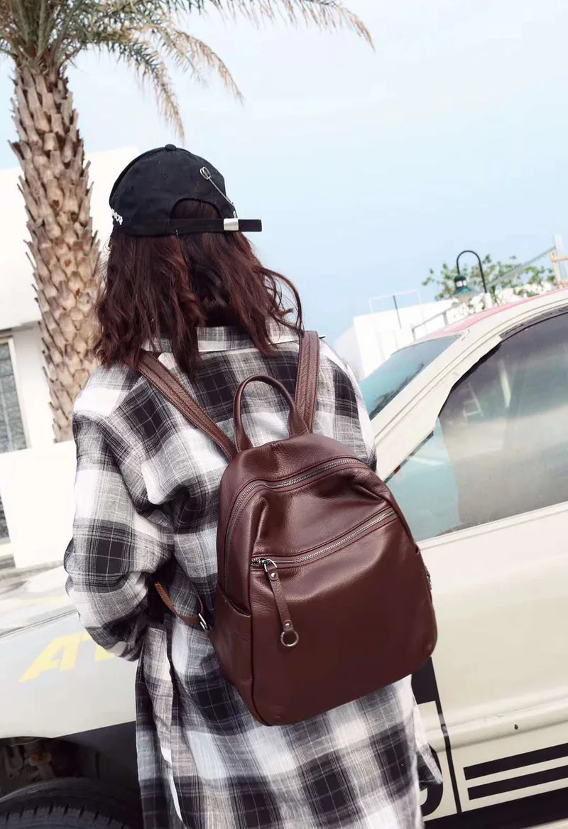 

ZENCY 100% Genuine Cow Leather Soft Calfskin Italian Real Leather Women Backpack Female Cowhide Book Bag Ladies Bookbag Style