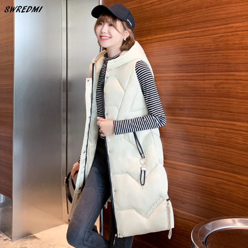 SWREDMI осенью и зимой Для женщин жилет утолщение теплый длинный без рукавов Женская
