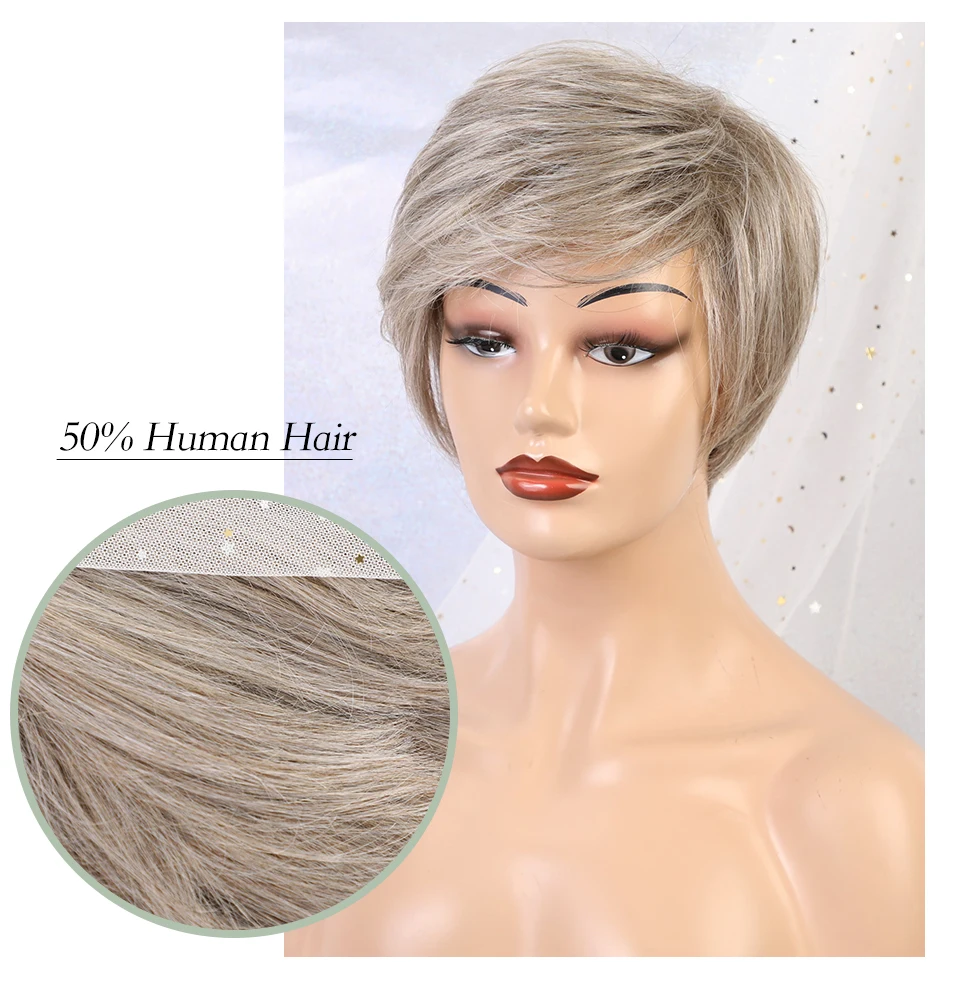 Haircube синтетические парики на кружеве 6 дюймов 50% человеческие волосы смесь Pixie Cut короткие волосы парик с натуральной линией волос для женщин 4 цвета