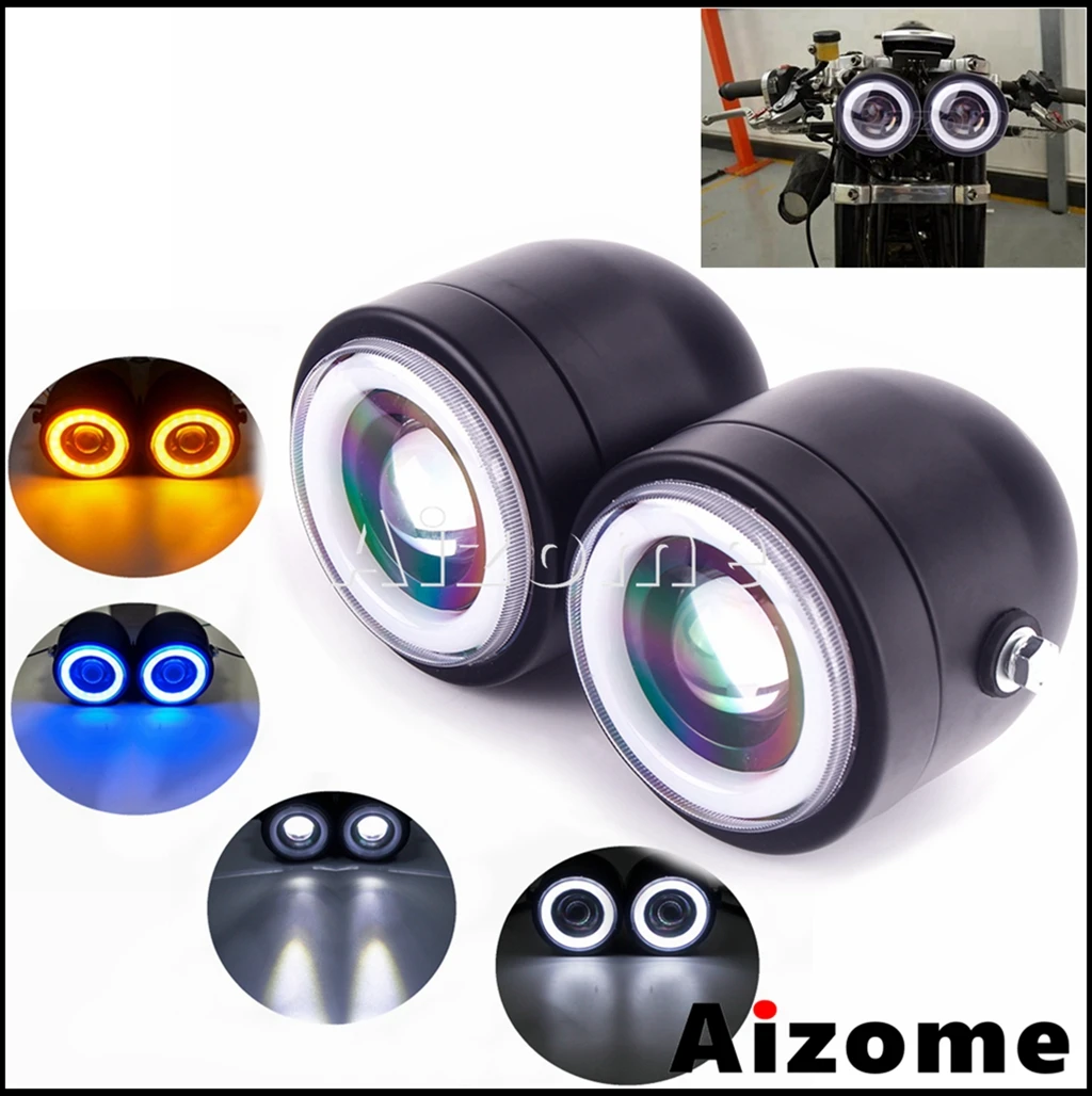 Мотоцикл светодиодный двойная фара пользовательские Винтаж фары двойные