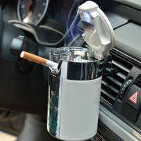 car 1pc newest portable cigar cigarette ashtray smokeless carbon fiber car ashtray with led light