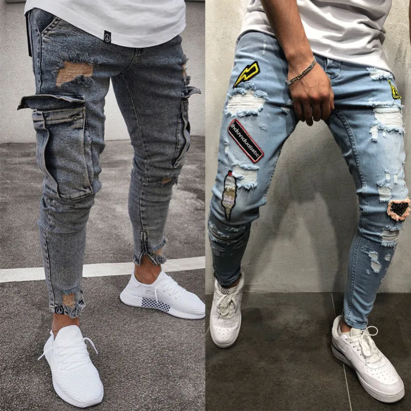 

Mens Skinny Stretch Ripped Jeans Slim Fit Flex Denim Trousers Pants Destroy