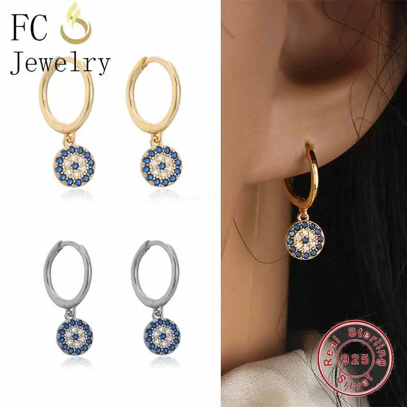 

Pure 925 Sterling Silver Blue and Clear Zircon Circle Huggies Hoop Earring For Women Piercing Pendientes Fine Jewelry 2022 New