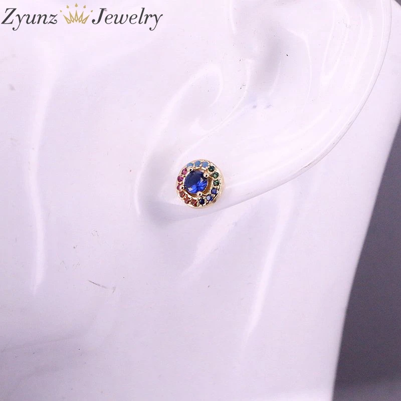 

10 Pairs, Fashion Earrings Studs With Colorful CZ Round Earrings Top Quality Jewelry For Women Girls
