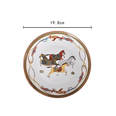 

2021 New Dinner Plates Luxury War Horse Bone China Dinnerware Set Royal Feast Porcelain Western Plate Dish Home Decoration