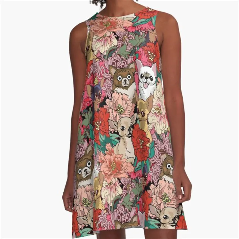 

Fashion Women summer dresses Because Bulldog Printed A-Line Boho Dress for women harajuku Sexy ladies mini short beach dress