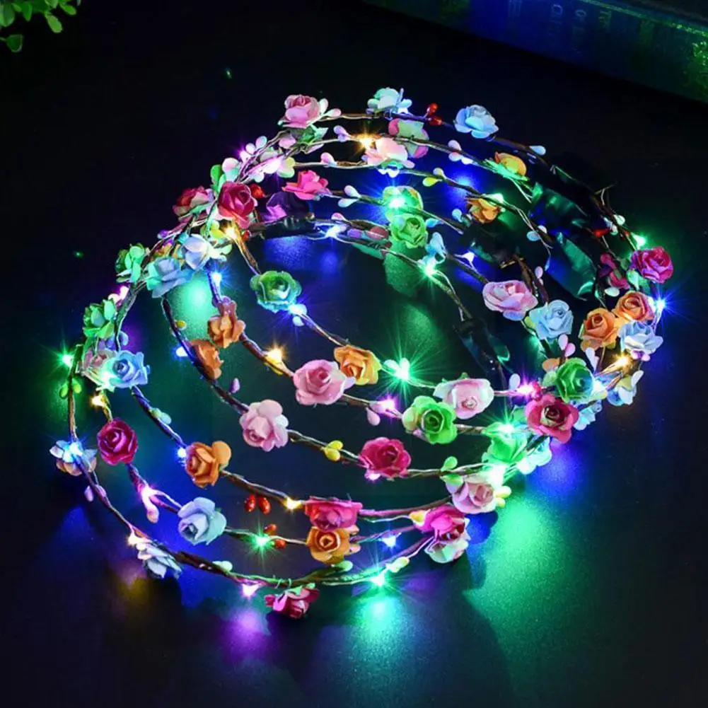 

1 шт. Цветочная корона, светящийся венок с 10 светодиодами, ободок для волос, ободок с цветами, светящийся венок для вечерние ринки на Рождеств...