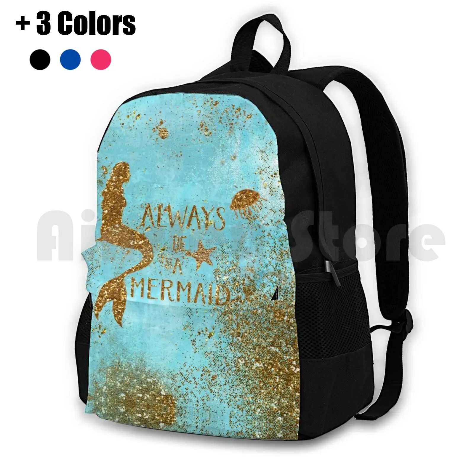 

Always Be A Mermaid-Gold Glitter Mermaid And Typography On Sea Foam Outdoor Hiking Backpack Riding Climbing Sports Bag Glitter