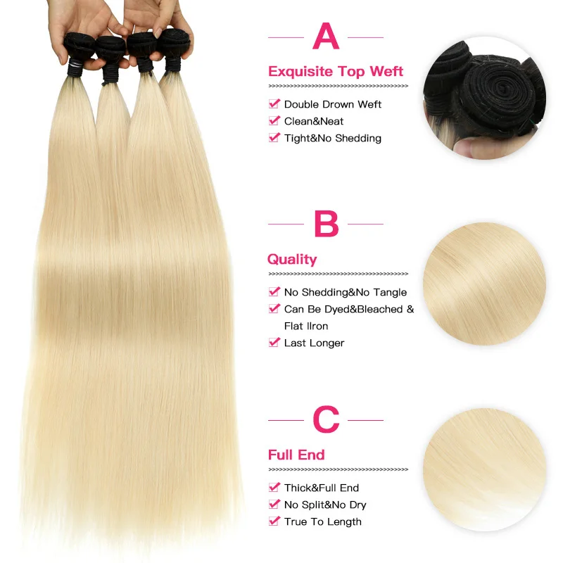 Facebeauty 1B 613 Темно-русый омбре бразильские прямые волосы Remy пучок 3/4 с кружевной