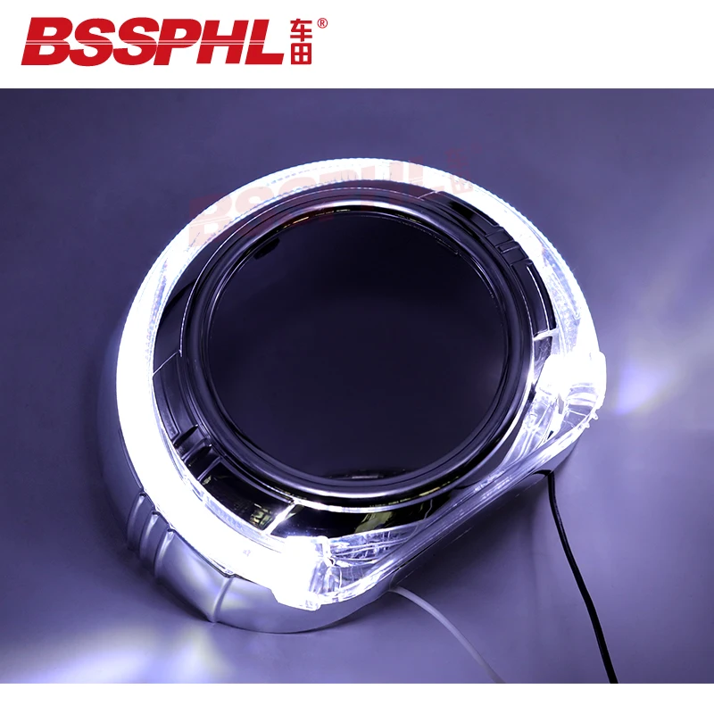 

BSSPHL SM30 3.0 inches LED projector lens shroud car headlights mask chrome light guide angel eyes white red blue