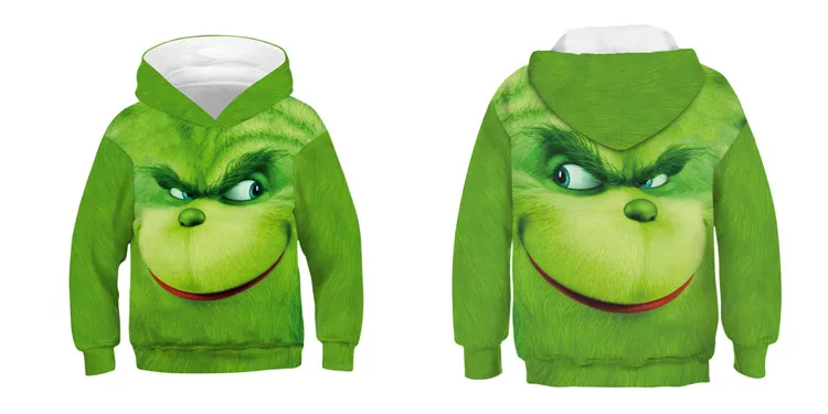 Grinch/Толстовка для детей с 3D принтом Grinch; толстовка с капюшоном для мальчиков и девочек-подростков; детский пуловер; топы; костюм гринча; Рождественская одежда