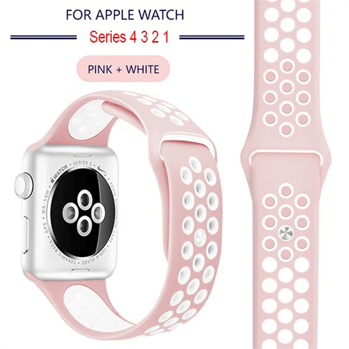 Мягкий спортивный силиконовый ремешок для Apple Watch серии 1, 2, 3, 42 мм, 38 мм, резиновый ремешок для iWatch 4/5, 40 мм, 44 мм - Цвет ремешка: 15 pink White