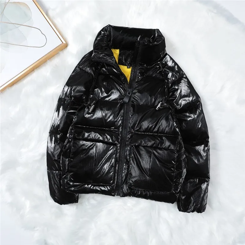 

Winter Glossy Women Coat Fashion Casual Female Parka Short Stand collar Outerwear Warm coat Solid Women's Down Jacket Loose Tops