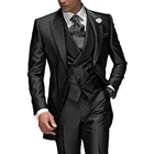 Новые черные мужские костюмы из 3 предметов с заостренными лацканами смокинги для жениха на свадьбу Выпускной мужской модный костюм (пиджак брюки) на заказ