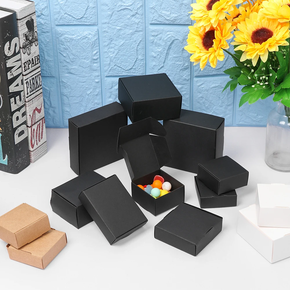 10pcs/lot Multi-size Kraft Paper Box Brown Cardboard Handmade Soap White Craft Gift Black Packaging Jewelry | Дом и сад