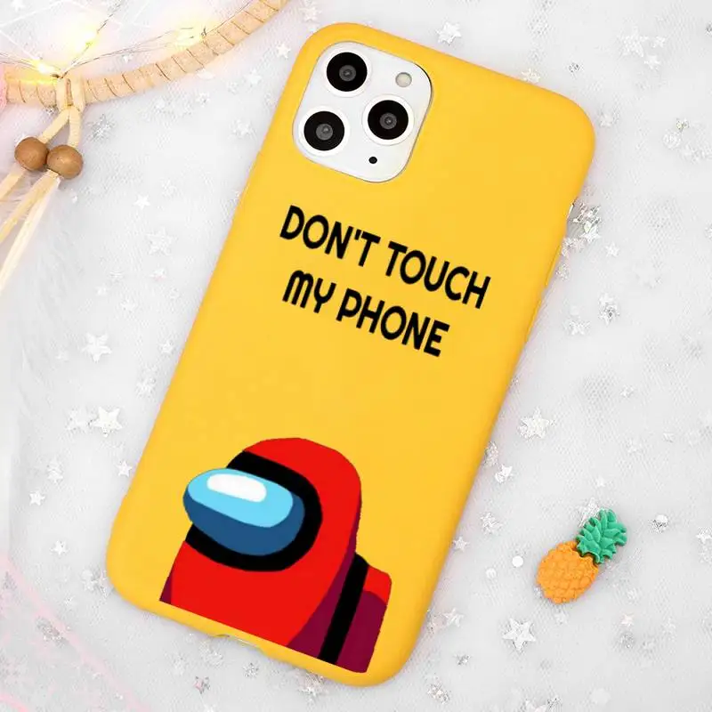 

hot game among us cute Phone Case Candy Color Yellow for iPhone 11 12 pro XS MAX 8 7 6 6S Plus X 5S SE 2020 XR