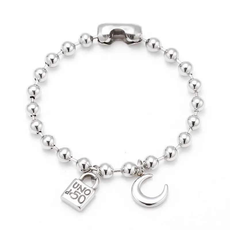 

Uno Do 50 Autumn New Stainless Steel Bracelet Simple Trend 6m Bead Chain Lettering Lock Moon Women's Bracelet