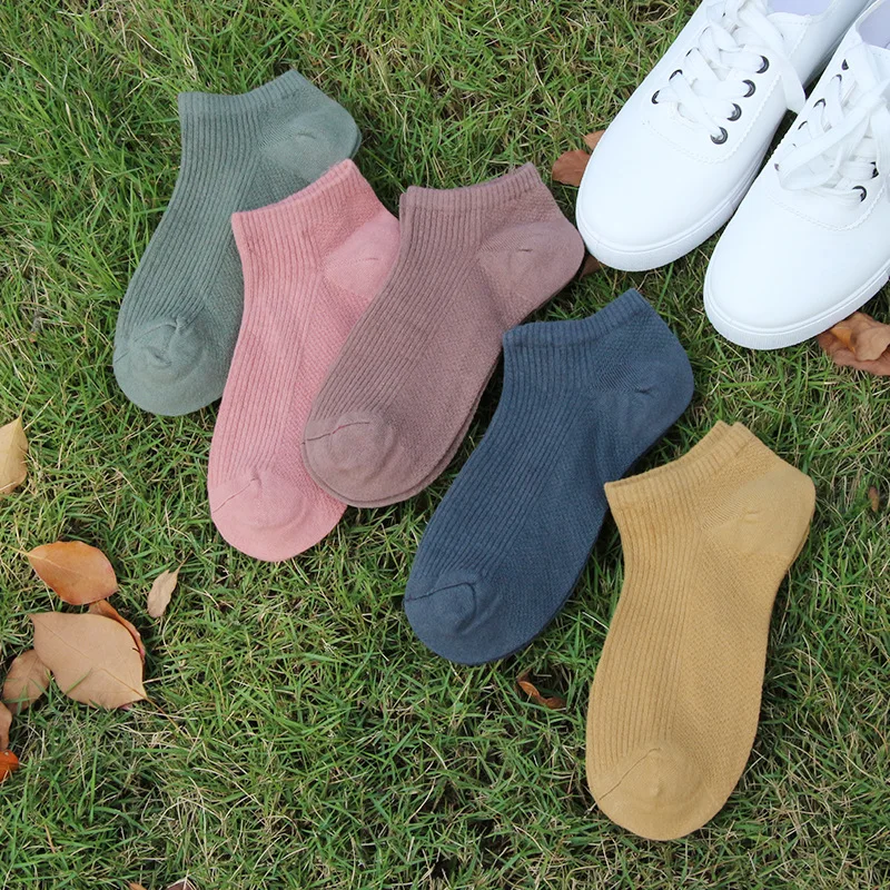 

5 Pairs Men's New Mesh Breathable Boat Socks Striped Shallow Mouth Men's Socks Pure Color Cotton Casual Socks