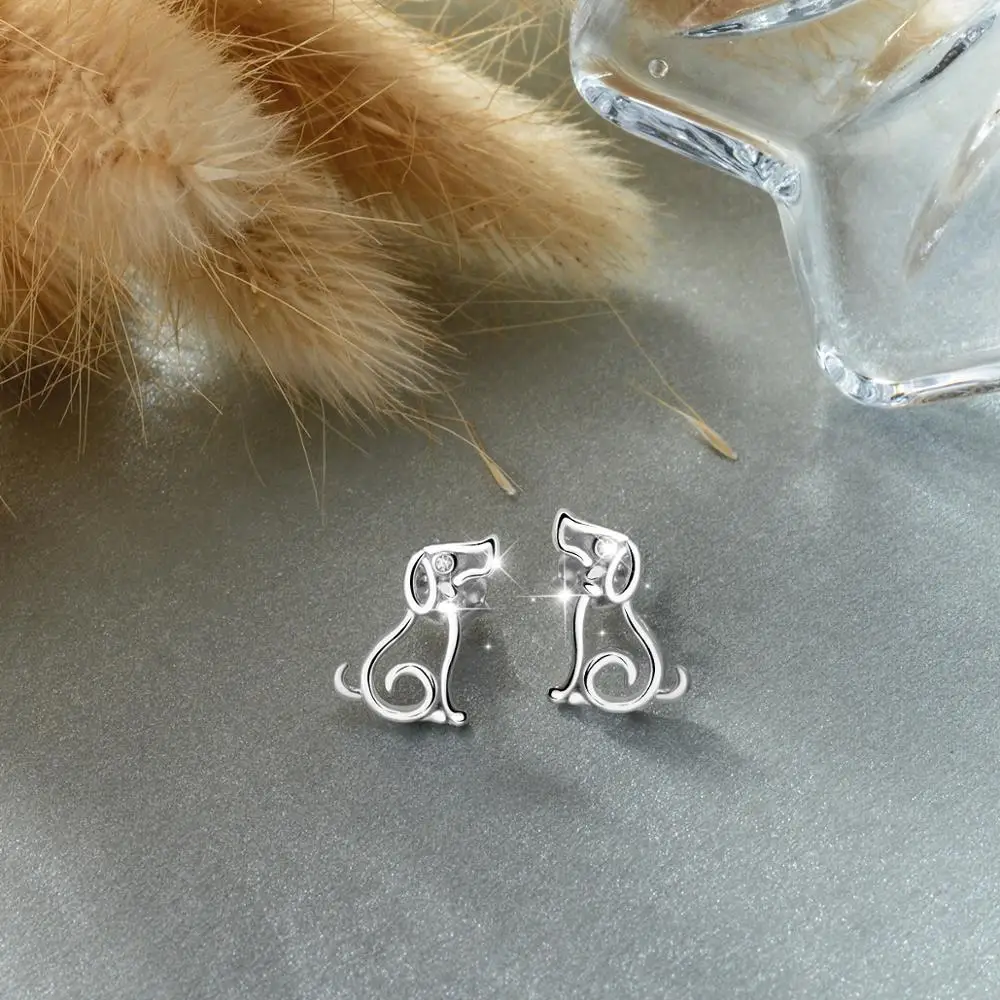 

Eudora Sterling silver Two Cute Dog Stud Earrings with shiny AAA CZ Ziron Stone Fashion Jewelry for girl birthday gift CYE98