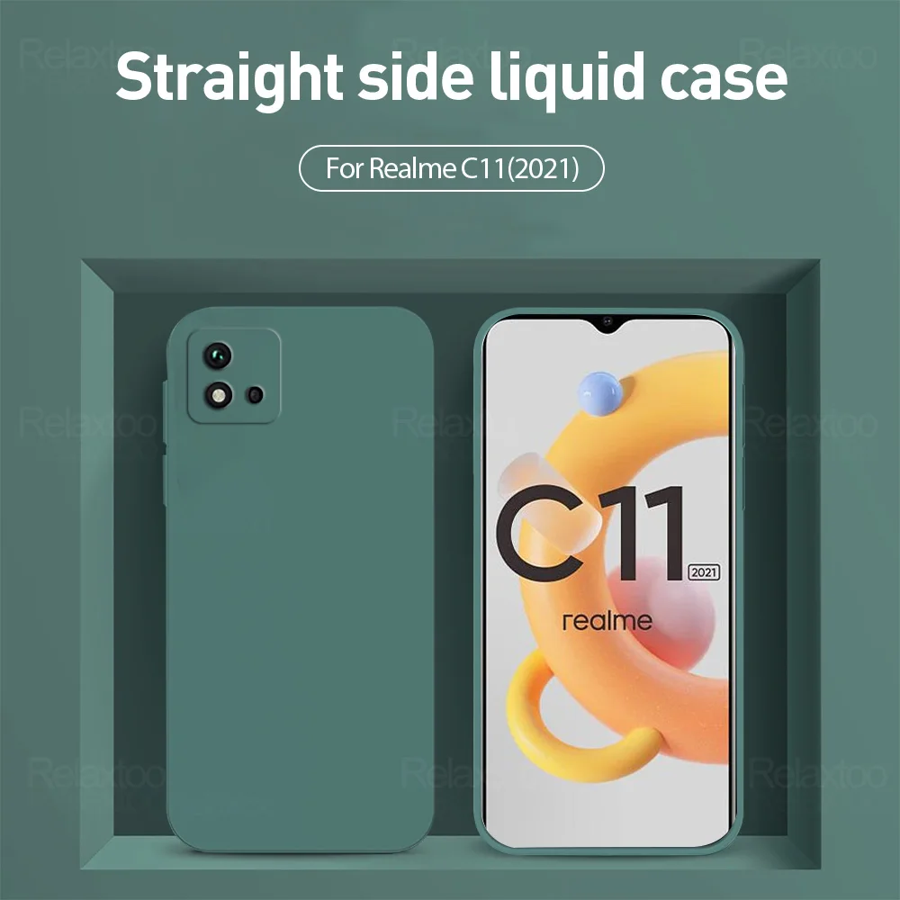 luxury original square liquid silicone case for oppo realme c11 2021 shockproof soft phone cover shell funda for realmy c 11 11c free global shipping