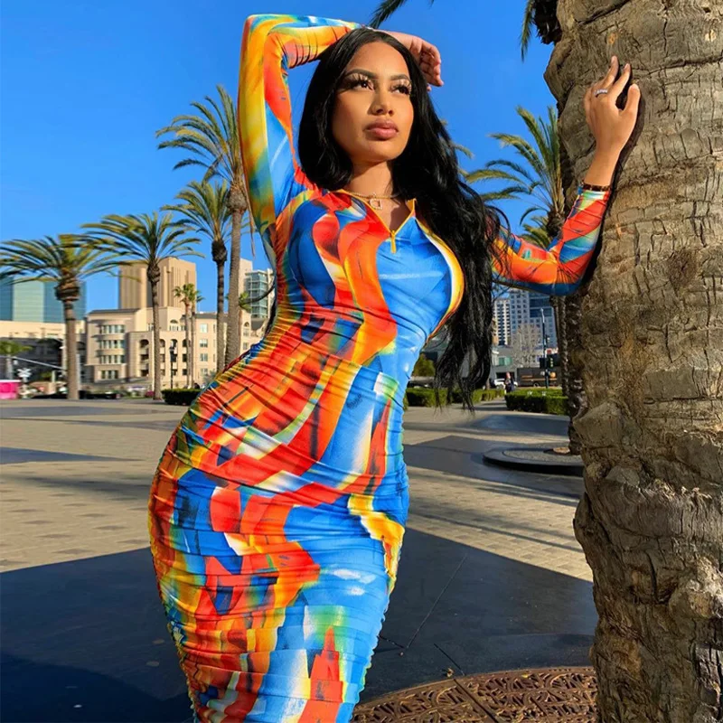 Женское элегантное Драпированное Платье-футляр с разноцветным принтом модные