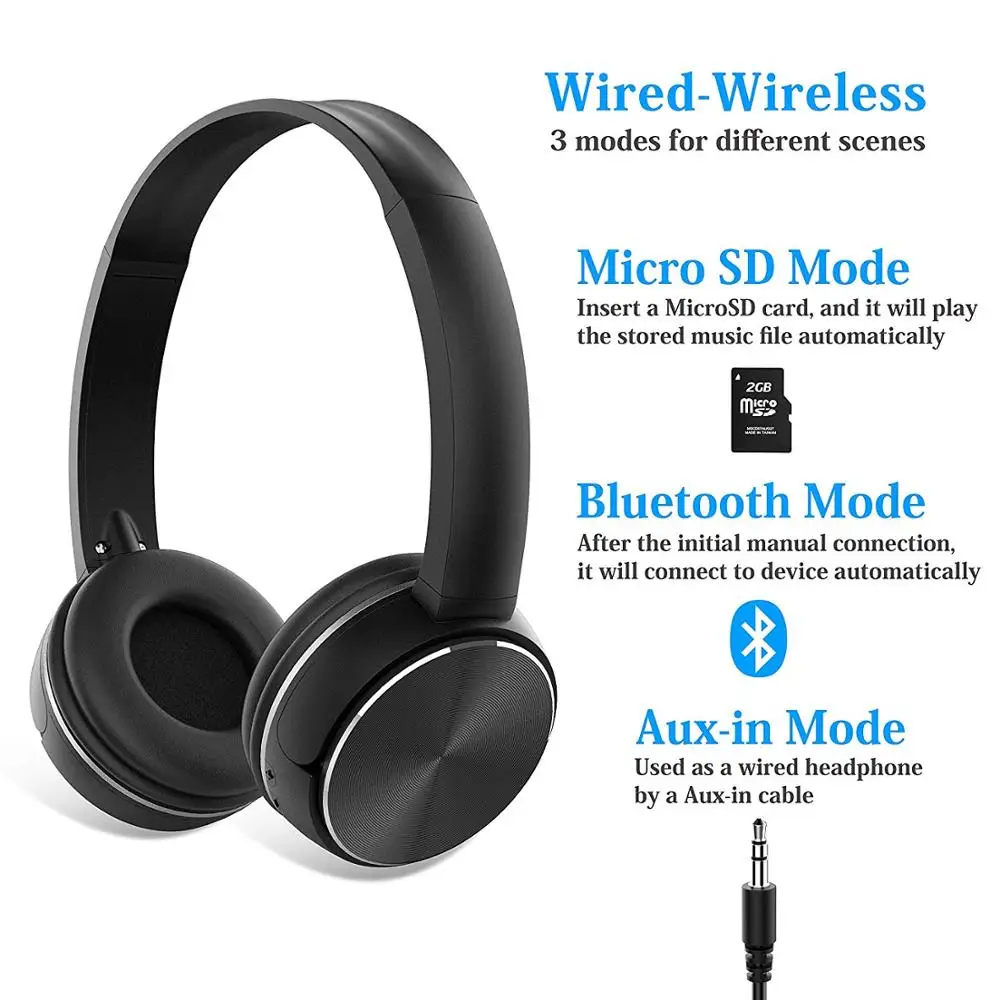 

Fanshu Bluetooth Earphone Sports Stereo Hands Free Headphones Over Ear Wireless Music Headset Support TF Card FM Radio With Mic