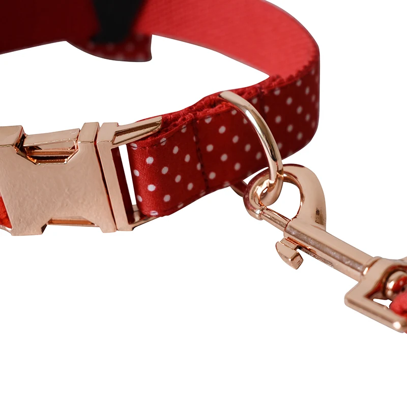 

Red Wave Dot Dog Leash Collar Pet Accessories For Small Medium Large Dogs Custom Metal Accessories And Dog Name Phone