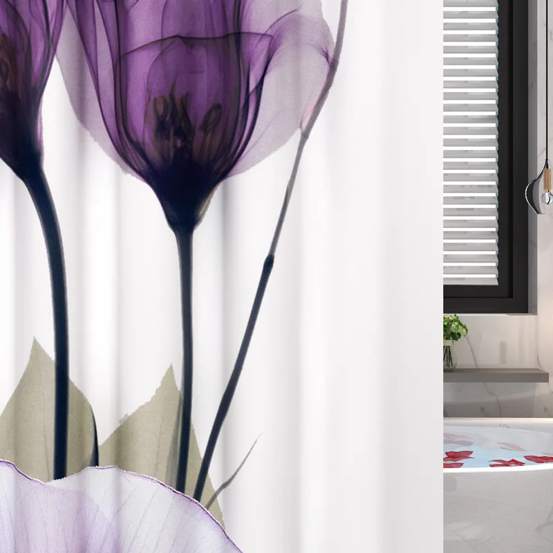 3D Purple Tulip Flower Printed Bathroom Curtain Polyester Waterproof Home Decor With Hook 180x200cm | Дом и сад