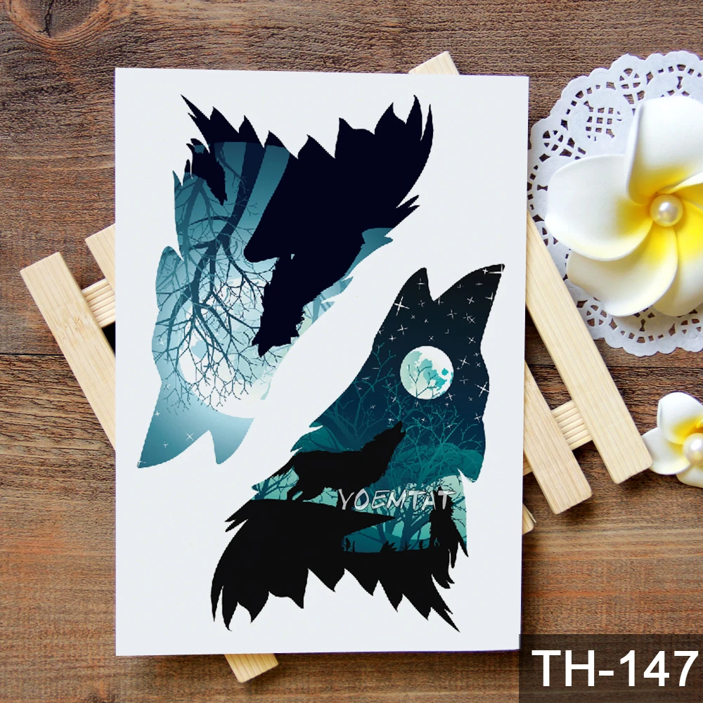 

Waterproof Temporary Tattoo Sticker Star Watercolor Wolf Pattern Tattoo Water Transfer Body Art Fake Tattoo For Women Men