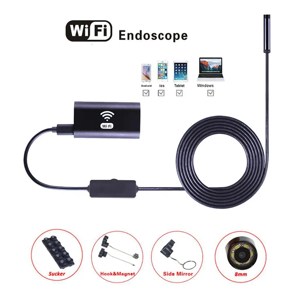 

8.0mm Wifi Endoscope Camera Can Be Used with Android and Ios IP67 Waterproof Endoscope Adjustable LED Light In AVI Format