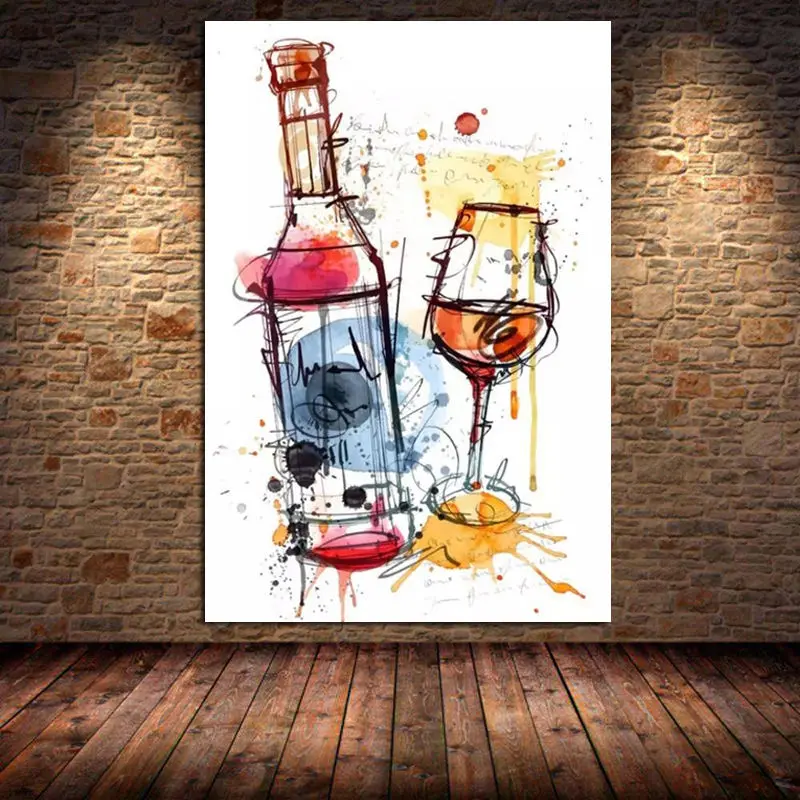 

Graffiti Red Wine and Glass Canvas Painting Posters and Prints Abstract on The Wall Art Picture Cuadros for Living Room Unframed