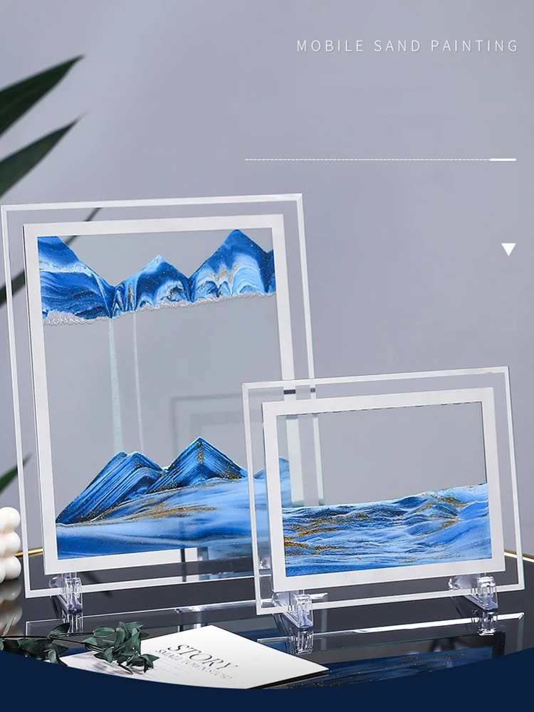 

Living Room Decoration 7/12in 3D Deep Moving Sand Art Picture Glass Sea Sandscape In Motion Display Flowing Sand Frame Painting
