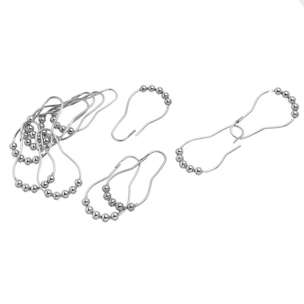 

12pcs Cucurbit Shaped Metal Shower Curtain Rings Plated Roller Hooks (Silver)