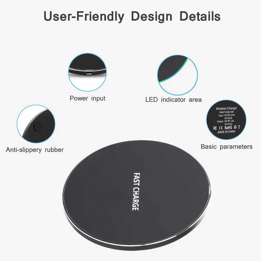 QI 10W Quick Wireless Charger For Apple iPhone XS Max XR X 8 QC 3.0 Fast Charging LG V30 Blackberry Evolve USB Pad | Мобильные