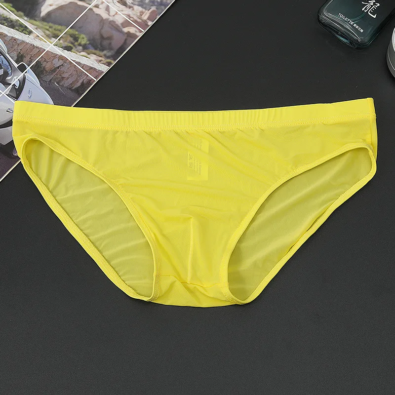 Men Underwear 10 Colors  Ice Silk Briefs Sexy Transparent  Underwear  Silky Lace Quick-Drying Silk Underwear Men Size From M-4XL