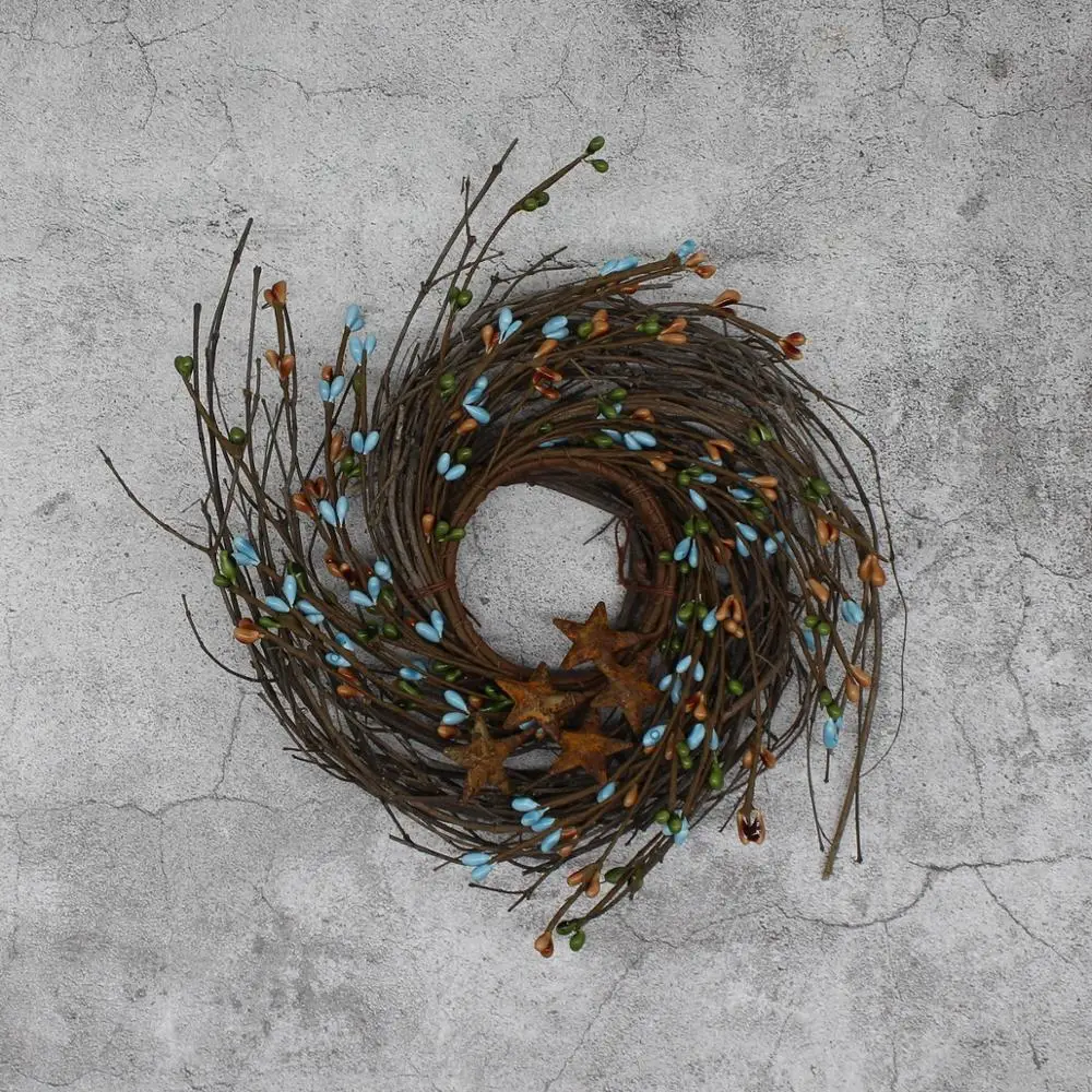 Primitives Rustic Pip Berries and Twig with Rusty Barn Stars Wreath 7 Inch Country Mix | Дом и сад